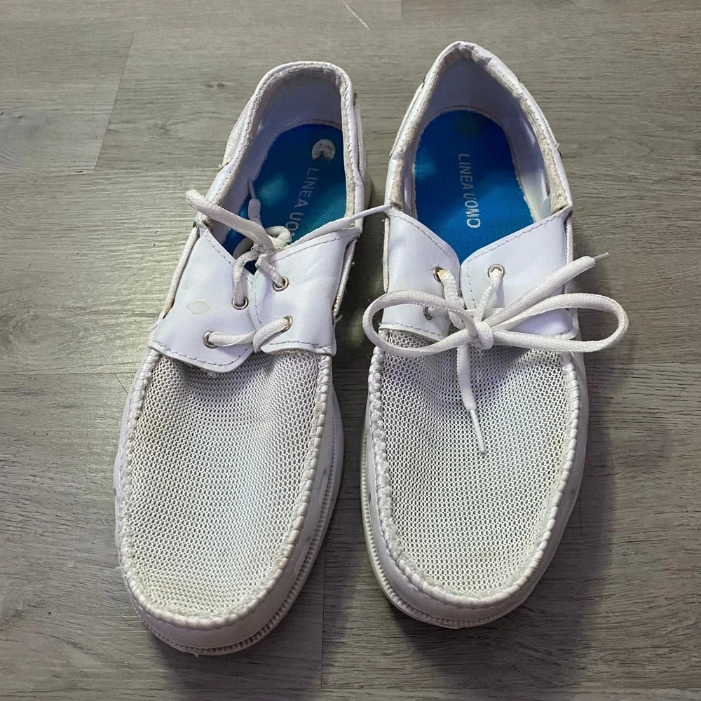Linea Uomo Boat Shoes Mens White Mesh Breathable Nautical Loafers